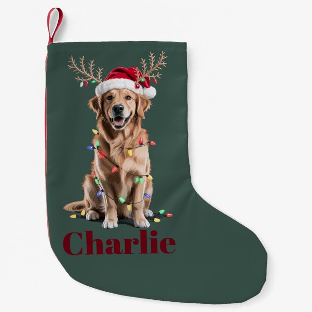 Personalized Name Christmas Golden Retriever Dog Small Christmas Stocking (Front)