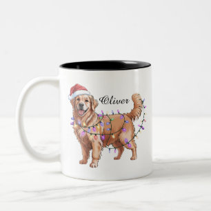 Personalized Name Christmas Golden Retriever Dog Two-Tone Coffee Mug