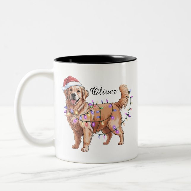 Personalized Name Christmas Golden Retriever Dog  Two-Tone Coffee Mug (Left)