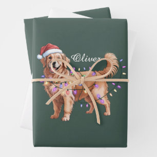 Personalized Name Christmas Golden Retriever Dog  Wrapping Paper Sheet
