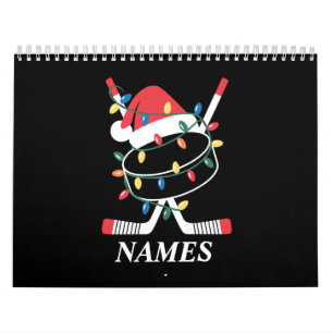 Personalized Name Christmas Hockey Xmas Santa Hat Calendar