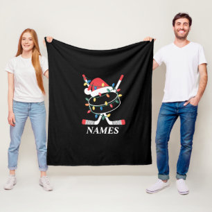 Personalized Name Christmas Hockey Xmas Santa Hat Fleece Blanket