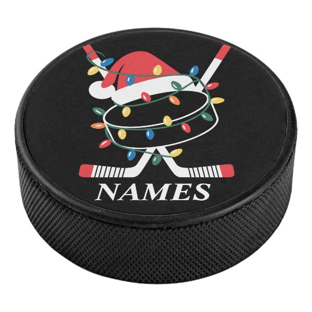 Personalized Name Christmas Hockey Xmas Santa Hat Hockey Puck (3/4)