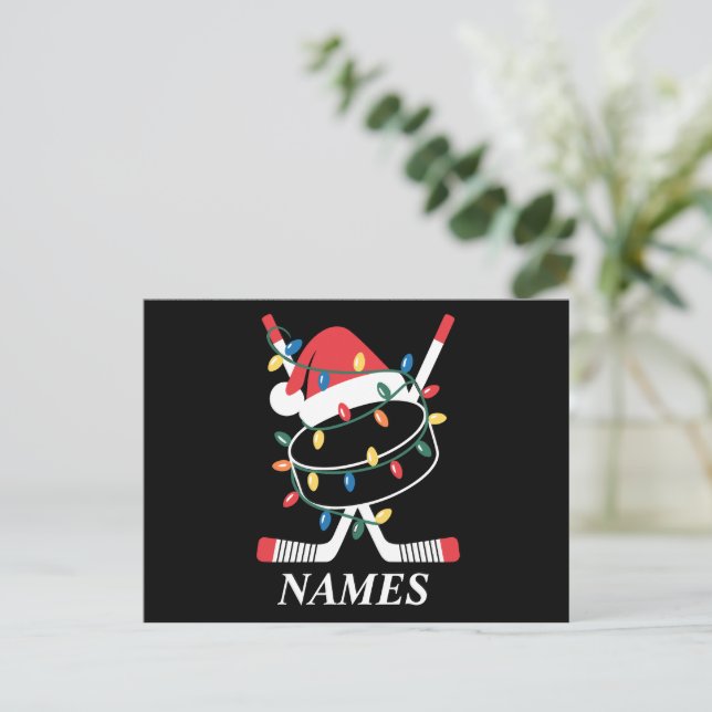 Personalized Name Christmas Hockey Xmas Santa Hat Holiday Postcard (Standing Front)