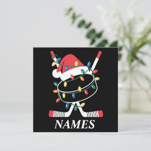 Personalized Name Christmas Hockey Xmas Santa Hat Invitation