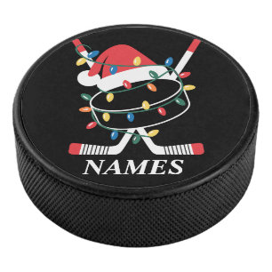 Personalized Name Christmas Hockey Xmas Santa Hat Puck