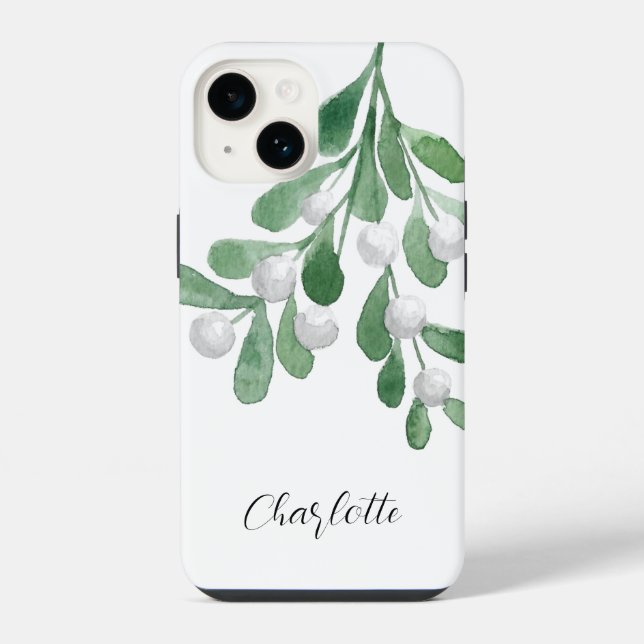 Personalized Name Christmas Mistletoe iPhone Case (Back)