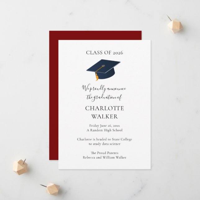 Personalized Name Class of 2026 Academic Party Announcement (Front/Back In Situ)