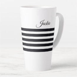 Personalized Name Classic Black & White Stripes Latte Mug