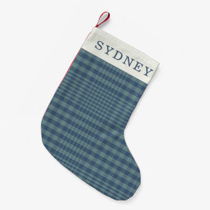 Personalized Name Classic Blue Retro Glen Plaid  Small Christmas Stocking