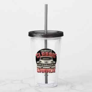 Personalized NAME Classic Car Garage Custom Shop Acrylic Tumbler
