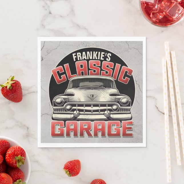 Personalized NAME Classic Car Garage Custom Shop Napkin (Insitu)