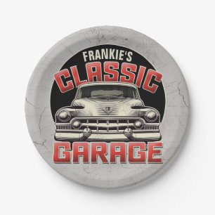 Personalized NAME Classic Car Garage Custom Shop Paper Plate