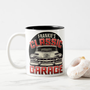 Personalized NAME Classic Car Garage Custom Shop Two-Tone Coffee Mug