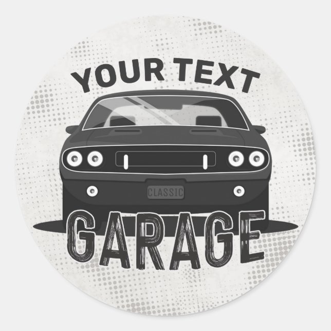 Personalized NAME Classic Muscle Car Garage Retro Classic Round Sticker (Front)