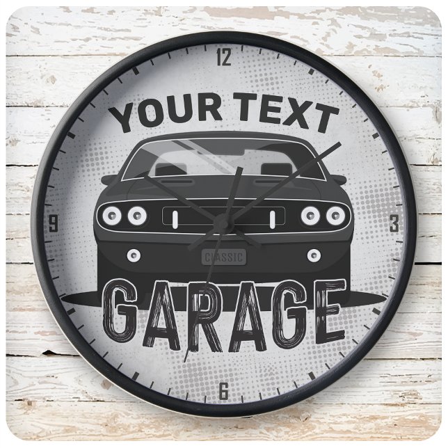 Personalized NAME Classic Muscle Car Garage Retro Large Clock (Creator Uploaded)
