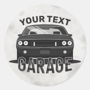 Personalized NAME Classic Muscle Car Garage Retro Round Sticker