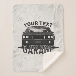 Personalized NAME Classic Muscle Car Garage Retro Sherpa Blanket