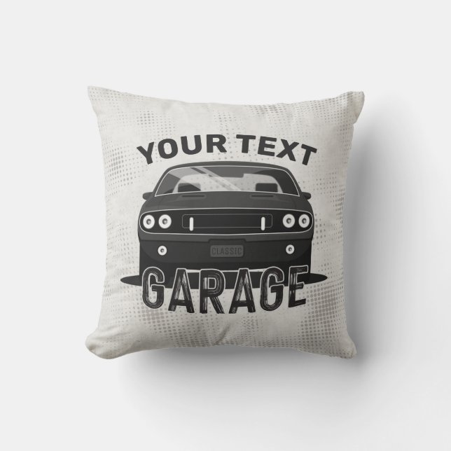 Personalized NAME Classic Muscle Car Garage Retro Throw Pillow (Front)