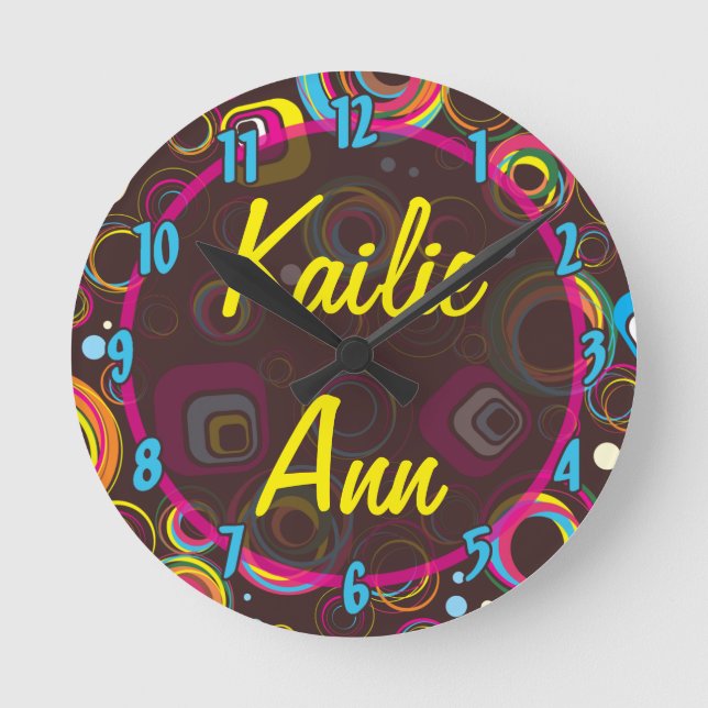 Personalized Name Clock 1970's Retro Colour Circle (Front)