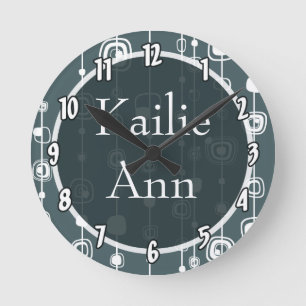 Personalized Name Clock 70's Retro Blue Squares