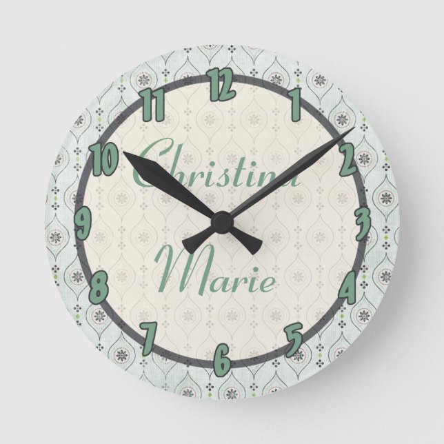 Personalized Name Clock Blue Flowers Pattern (Front)