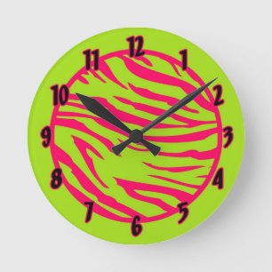 Personalized Name Clock Hot Pink Lime Zebra Print