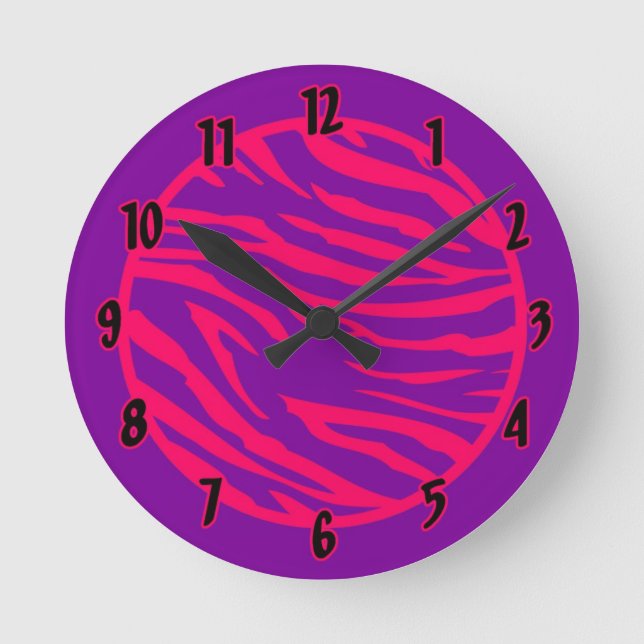 Personalized Name Clock Hot Pink Purpl Zebra Print (Front)