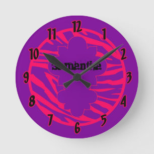 Personalized Name Clock Hot Pink Purple Zebra