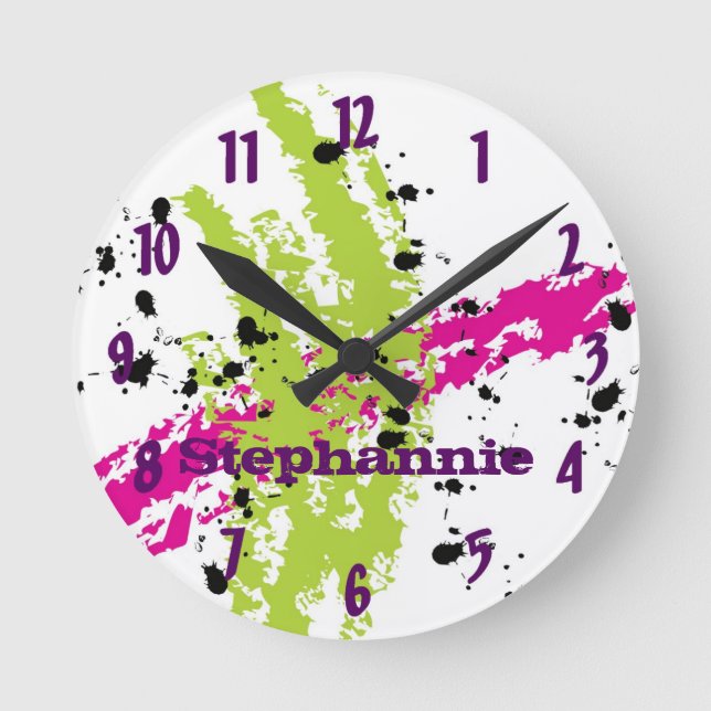 Personalized Name Clock Pink Lime Green Paint (Front)