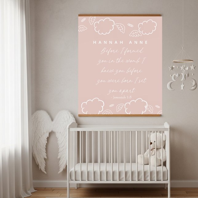 Personalized Name Cloud Jeremiah 1:5 Nursery pink Hanging Tapestry (Personalized Name Cloud Jeremiah 1:5 Nursery pink Hanging Tapestry)