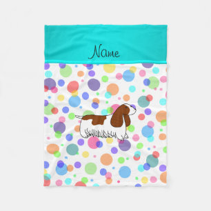 Personalized name cocker spaniel rainbow polka dot fleece blanket