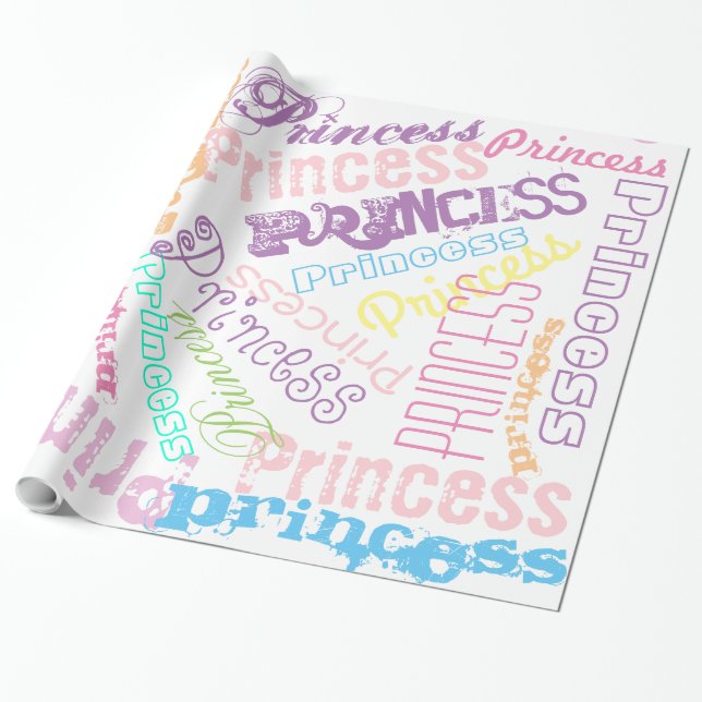 Personalized Name Collage Gift Wrap Pastel Colours (Unrolled)