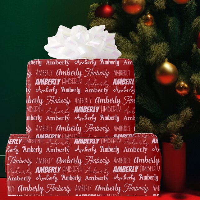 Personalized Name Collage Red Typography Christmas Wrapping Paper (Creator Uploaded)