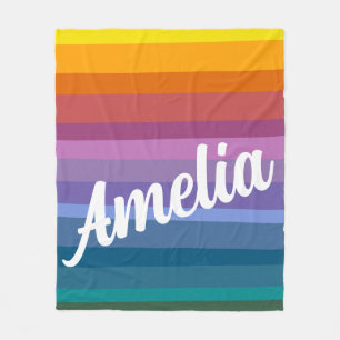 Personalized Name Colorful Bright Rainbow Stripes  Fleece Blanket