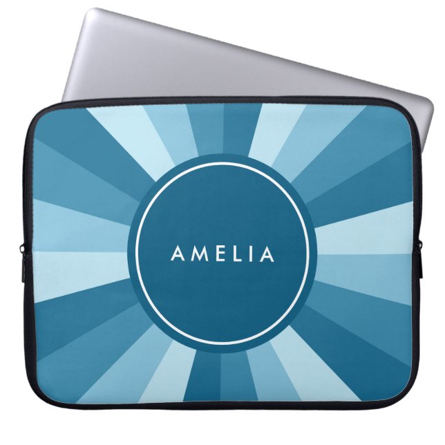 Personalized Name Colour Wheel Shades of Blue Laptop Sleeve (Front)