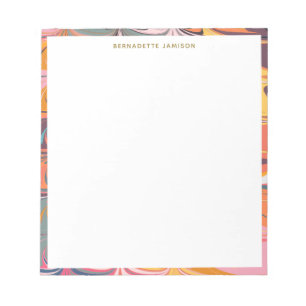 Personalized Name Colourful Abstract Marble Swirl Notepad