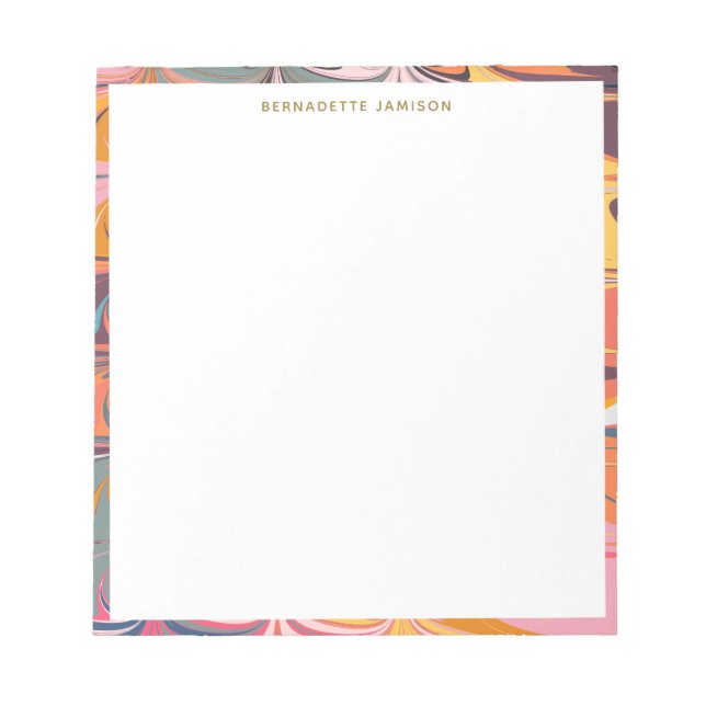Personalized Name Colourful Abstract Marble Swirl Notepad (Front)