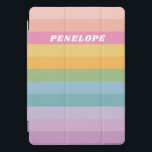Personalized Name Colourful Bright Pastel Stripes iPad Pro Cover<br><div class="desc">This stylish iPad case features a whimsical design of simple stripes in a bright candy rainbow palette. Personalize it with your name. Great gift idea!</div>