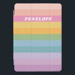 Personalized Name Colourful Bright Pastel Stripes iPad Pro Cover<br><div class="desc">This stylish iPad case features a whimsical design of simple stripes in a bright candy rainbow palette. Personalize it with your name. Great gift idea!</div>