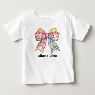 Personalized Name Colourful Easter Coquette Bow Baby T-Shirt