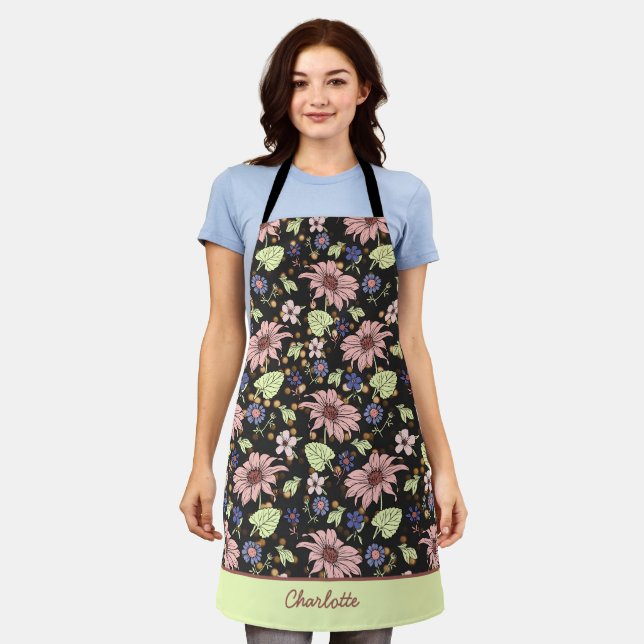 Personalized name colourful floral seamless patter apron (Worn)