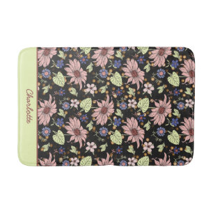 Personalized name colourful floral seamless patter bath mat