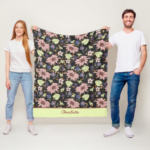 Personalized name colourful floral seamless patter fleece blanket