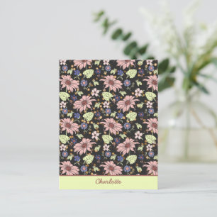 Personalized name colourful floral seamless patter postcard