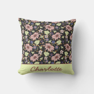 Personalized name colourful floral seamless patter throw pillow
