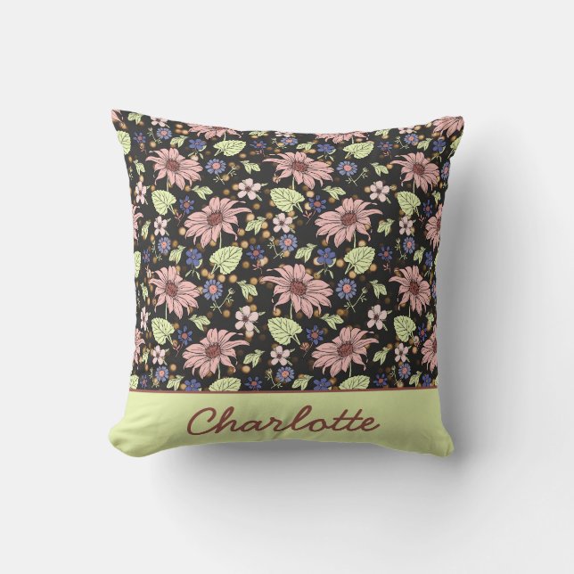 Personalized name colourful floral seamless patter throw pillow (Front)