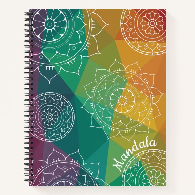 Personalized name colourful mandala india floral notebook (Front)