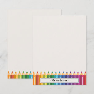 Personalized Name Colourful Pencils Teacher's Card