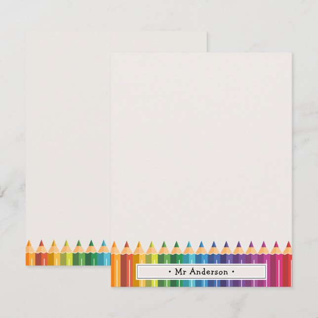 Personalized Name Colourful Pencils Teacher's Card (Front/Back)